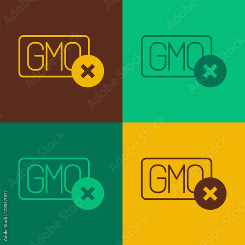 Pop art No GMO icon isolated on color background. Genetically modified organism acronym. Dna food modification. Vector