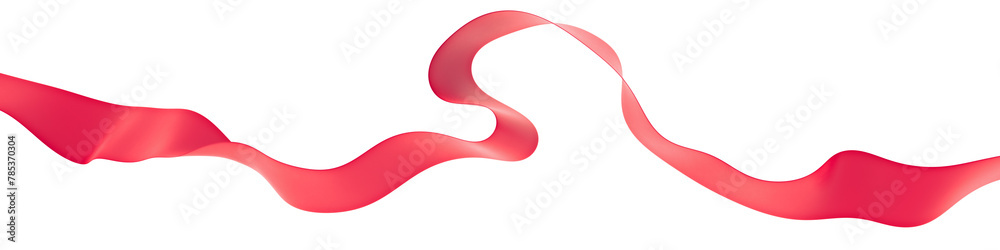 Curly fly red ribbon on an isolated background. 3d render - obrazy, fototapety, plakaty 