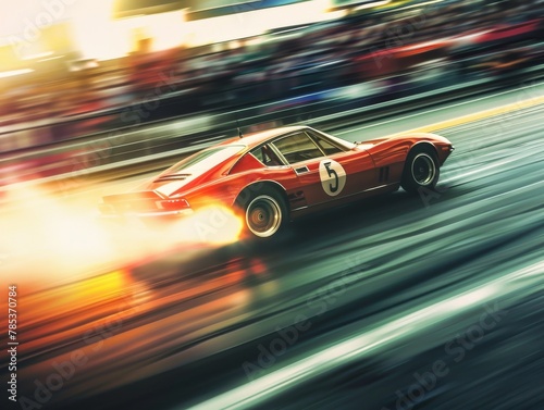 Vintage 70s sports car racing, explosive start line, comic motion blur © kitinut