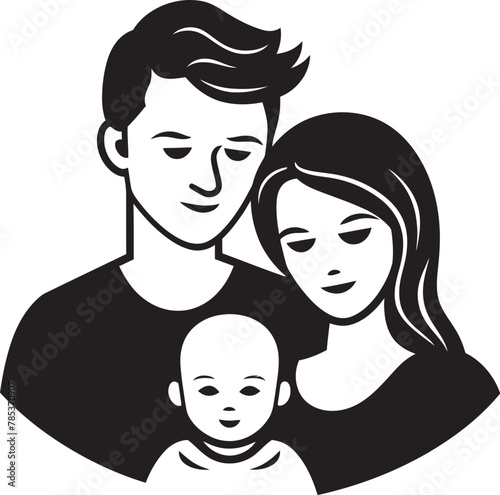 Vector Drawing Depicting Family Happiness Husband, Wife, and Children