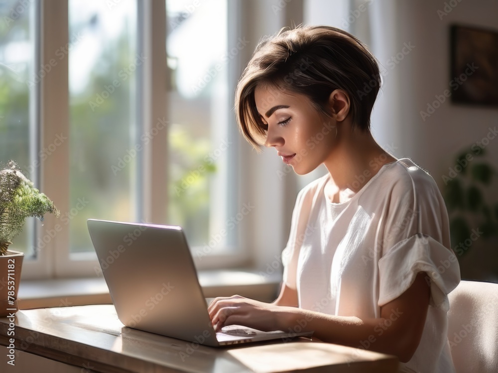 Woman working from home, home office concept. Woman working from home, home office concept.