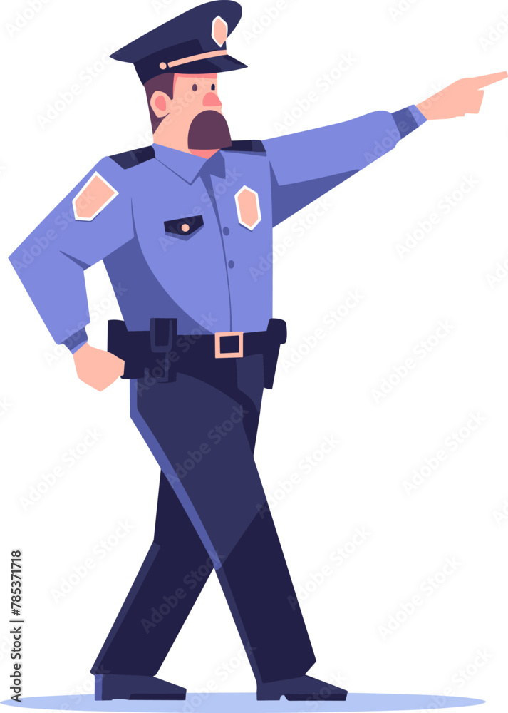 Vector illustration of a policeman in uniform pointing direction with his hand.