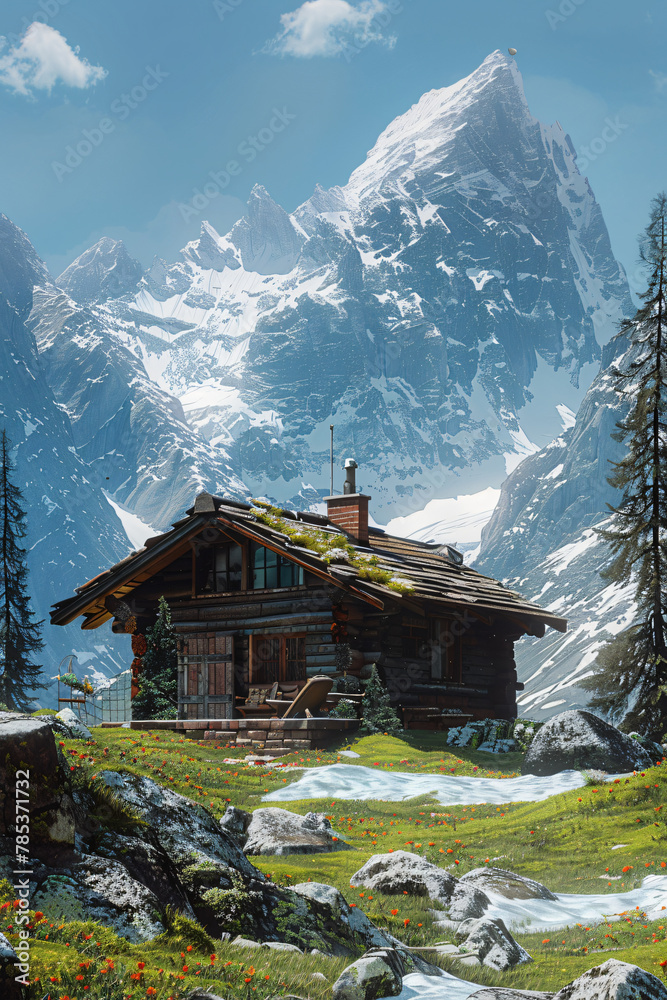 Picturesque Alpine Chalet: Snow-Capped Peaks Picturesque Alpine Chalet: Snow-Capped Peaks