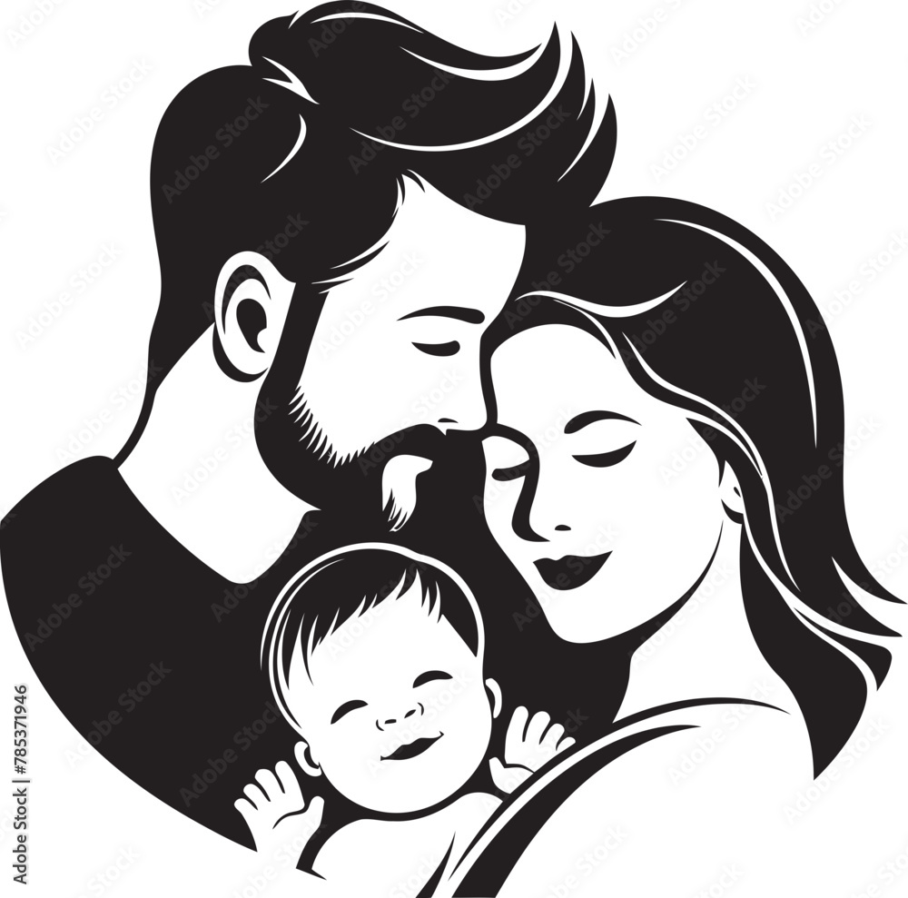Capturing Family Love Husband, Wife, and Children Vector Drawing