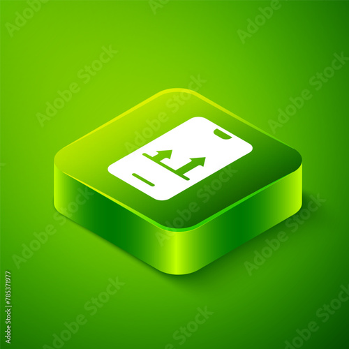 Isometric Online sports betting icon isolated on green background. Sport bet bookmaker. Betting online make money. Green square button. Vector