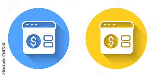 White Online poker table game icon isolated with long shadow background. Online casino. Circle button. Vector