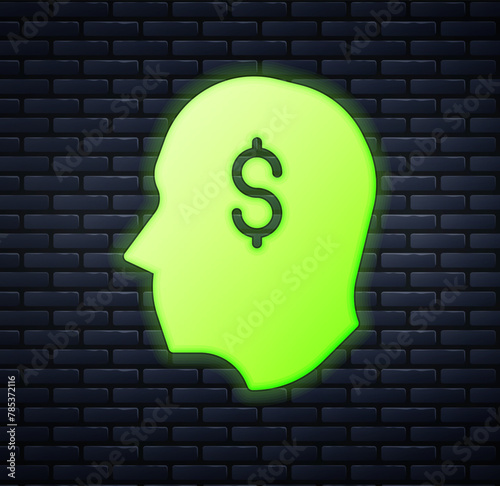 Glowing neon Lucky player icon isolated on brick wall background. Vector