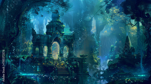 Fantasy landscape with fantasy temple in the deep forest © Anas