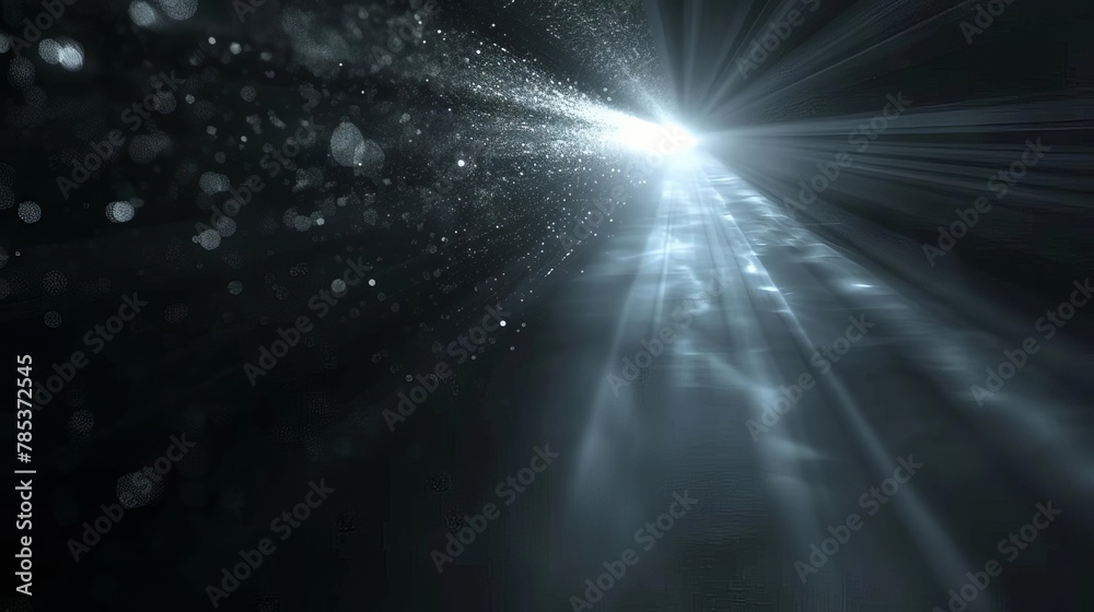 dark black background with light beam and particles mysterious 3d rendering