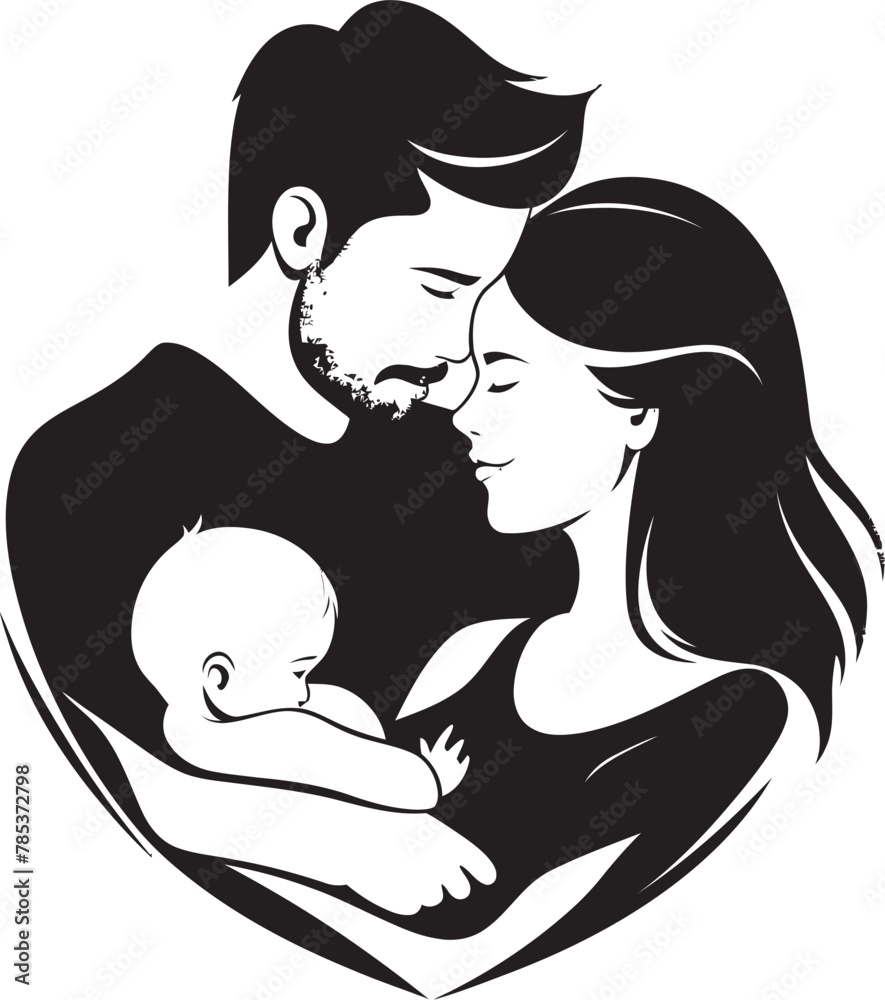 Vector Depiction of Husband, Wife, and Children Bonding