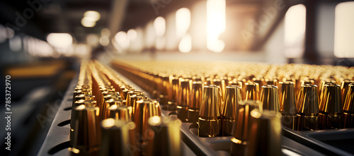 Bullets on the production line of a machine at a military weapon factory