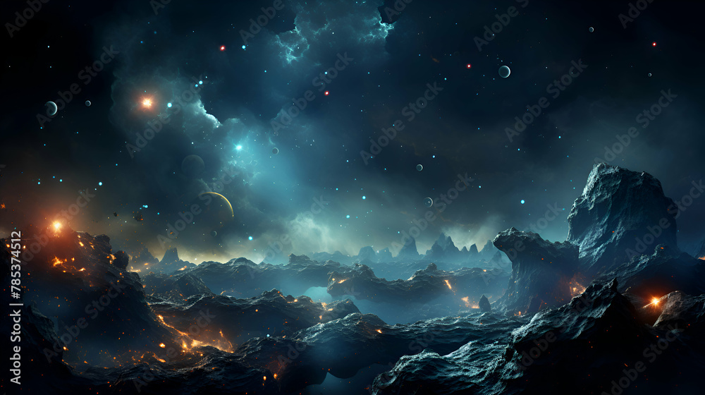 Fantasy alien planet in deep space. 3D Rendering. Fantasy alien planet in deep space. 3D Rendering.