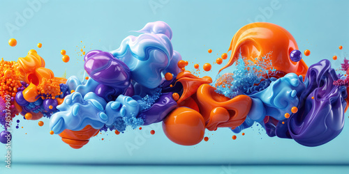 a clash of bright orange and purple colors against a serene blue background. © Александр Марченко