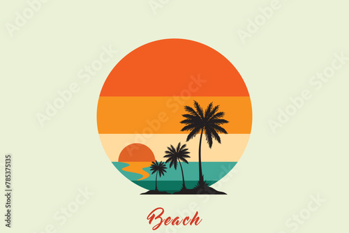 Retro sunsets in the style. Abstract background with a sunny gradient. Silhouettes of palm trees.