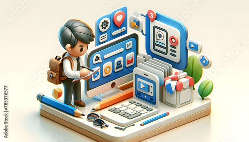 UX Designer Developing Intuitive Mobile App Interface in Candid Work Environment - 3D Icon photo