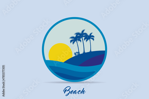 Scenery design, summer ocean, nature and beauty logo in circle shape. © Kholil