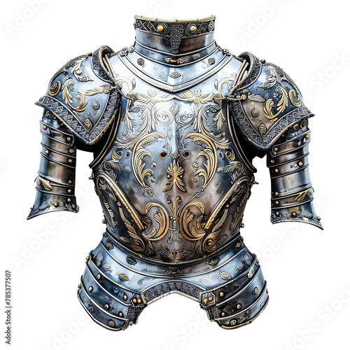 Ornate Medieval Knight's Armor with Detailed Embellishments, Symbolizing Historical Warfare and Craftsmanship.