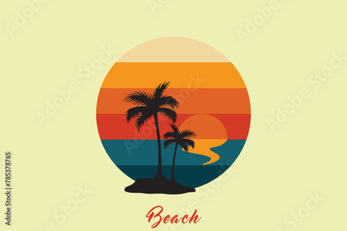 Retro sunsets in the style. Abstract background with a sunny gradient. Silhouettes of palm trees. © Kholil