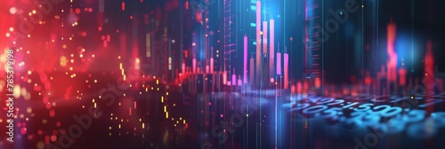 Futuristic financial data on a dynamic background - Innovative image of descending financial data on a dazzling, futuristic backdrop, representing digital economy and high-tech finance