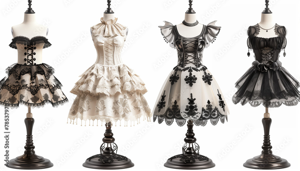 Vector illustration of beautiful retro clothing on mannequins.
Vector illustration of beautiful retro clothing on mannequins.