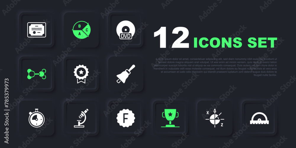 Set Trigonometric circle, Protractor grid, Medal with star, Award cup