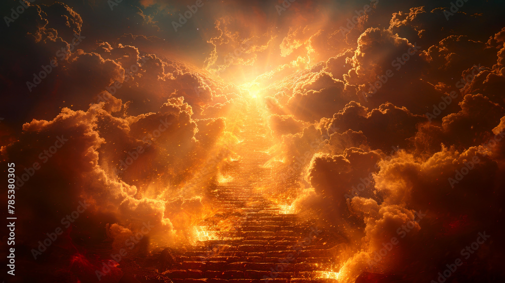 Stairs to the sky - stairway to heaven, entrance to the afterlife concept - obrazy, fototapety, plakaty 
