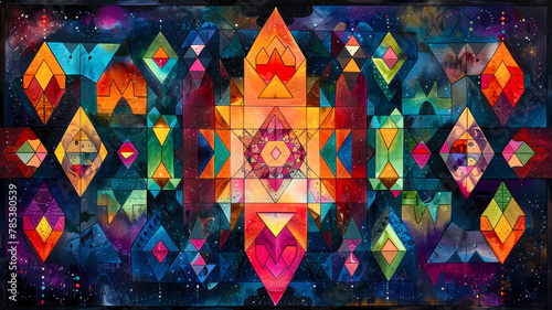 Kaleidoscopic psychedelic pattern of shapes and colors