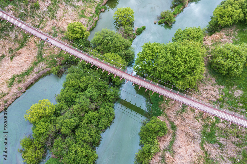 aerial drone view. Spring scenery of Korea's Upo Wetland.