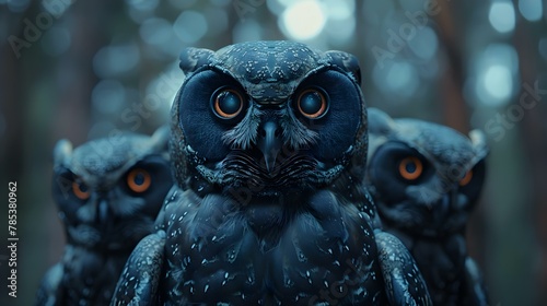 Guardian Owls: Eyes in the Night. Concept Nature Photography, Wildlife Guardians, Nocturnal Creatures photo