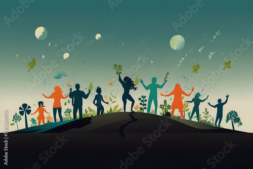 Earth Day Celebration: Biodiversity Beats Dance to the Rhythm of Diverse Life - Flat Vector Illustration