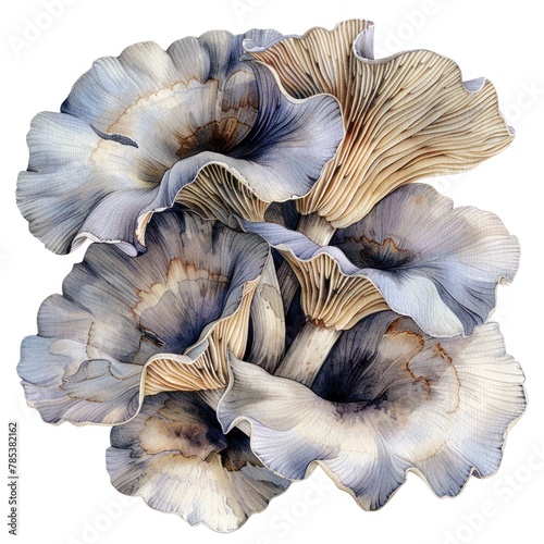 Twilight Oyster Mushrooms An atmospheric watercolor clipart of oyster mushrooms their delicate photo