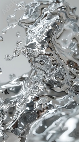 Close-Up View of Digitally Enhanced Metallic Liquid in Simple and Calm Minimalist Style, Representing Imagery and Artistry.