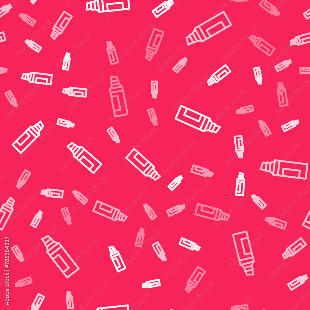 White line Marker pen icon isolated seamless pattern on red background. Vector White line Marker pen icon isolated seamless pattern on red background. Vector