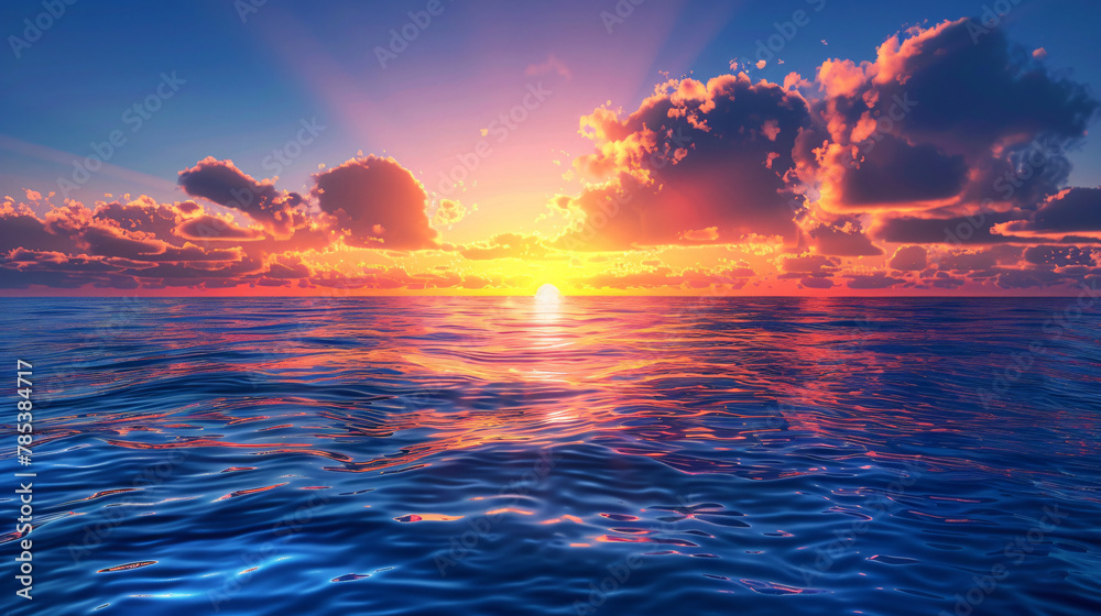 Fantasy sunset over seamlessly looped ocean.
