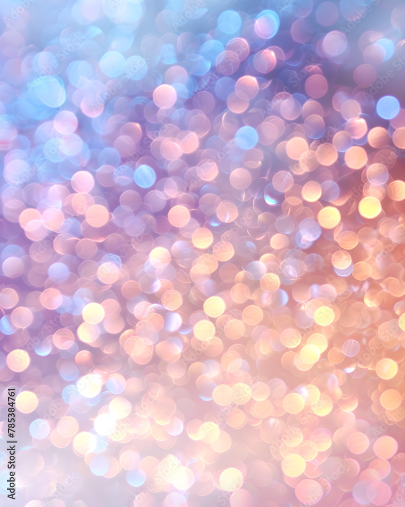 Fototapeta premium Pastel Colors Glittering Lights with Dreamy Bokeh, banner, background for event invitation, New Year's or Christmas decoration, Party Time, Festival Holiday, Birthday, Space for text