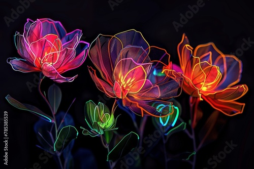 /imagine: prompt: neon glowing flowers photo
