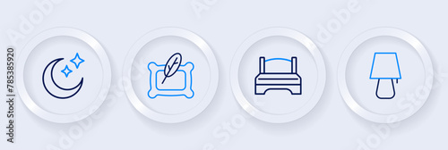 Set line Table lamp, Big bed, Pillow and Moon and stars icon. Vector
