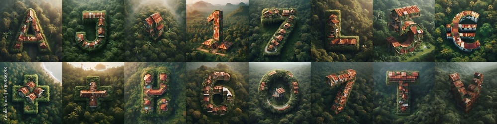 Fototapeta premium House in jungle lettering. AI generated illustration