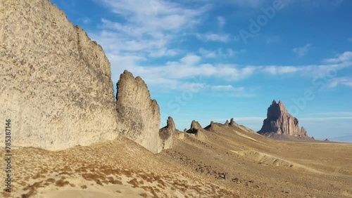 Drone view of ShipRock in theNavajo Nation, New Mexico, USA, in a beautiful sunny autumn day with clear blue sky and no people around.
