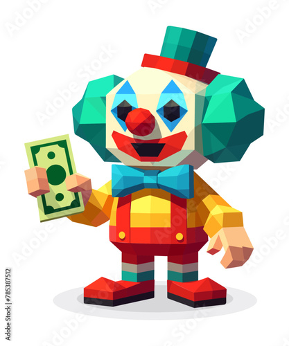 Low-Poly Cartoon Clown Holding Money High-Quality Vector Illustration © Rubel