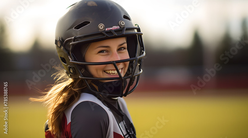 young woman wearing an American football helmet © photo for everything
