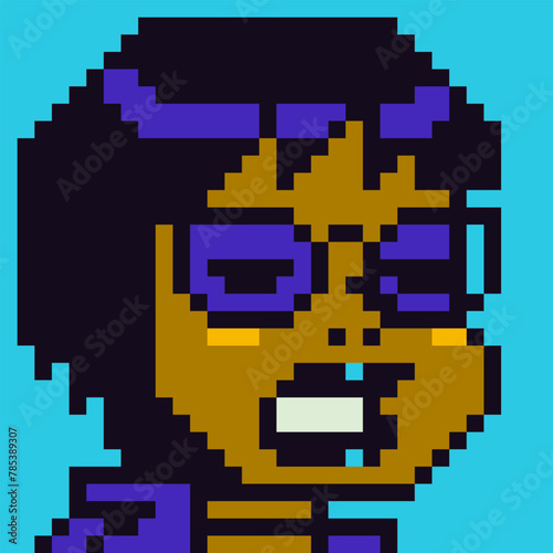 Avatar pixel art female character with glasses, 8-bit girl, cartoon vector icon, game user or web profile persons and people, social net portrait, woman face, minimalistic fashion, vector illustration