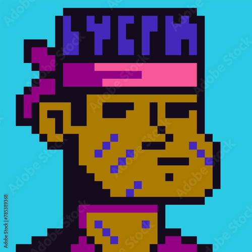 Avatar pixel male character, guy cartoon vector icon, athlete wearing a headband game user or web profile persons and people, 8-bit boy, social net portrait, man face, minimalistic vector illustration