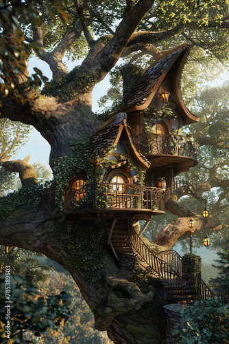 Whimsical Treehouse: Nestled in Ancient Oak Branches