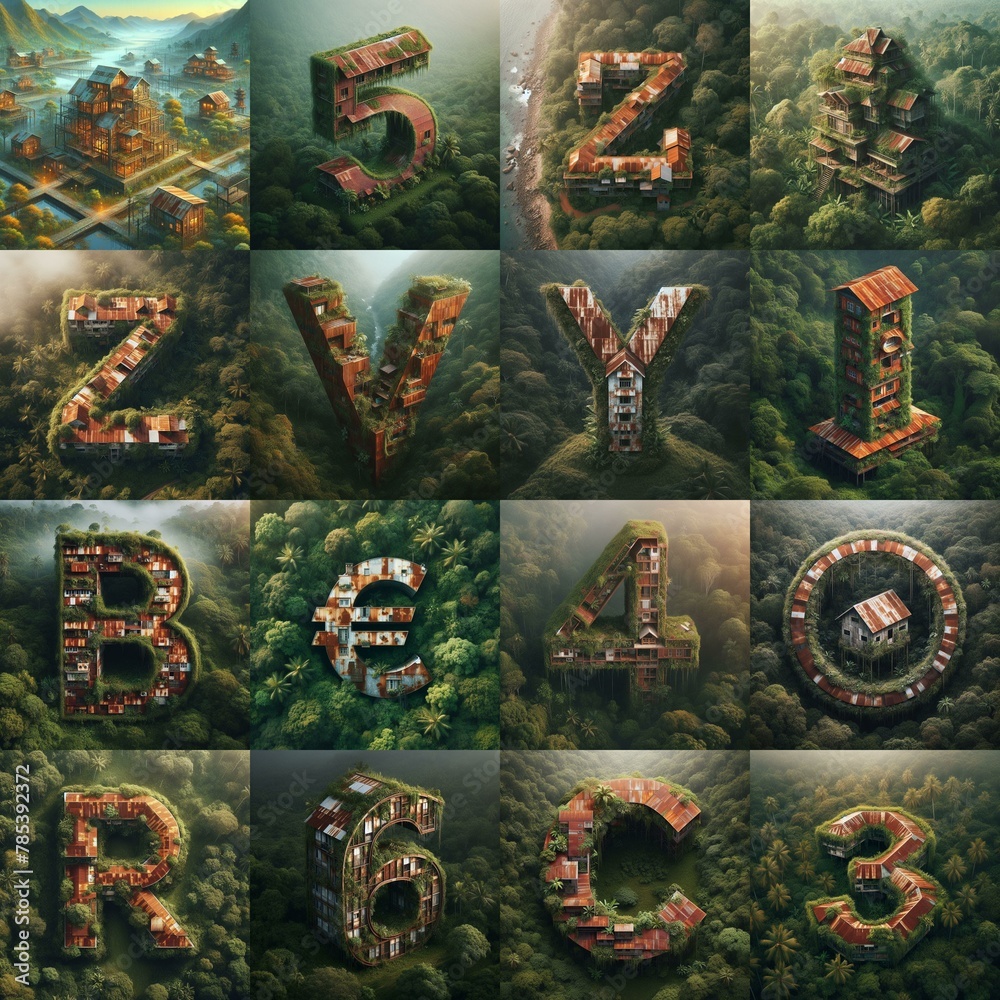 House in jungle lettering. AI generated illustration House in jungle lettering. AI generated illustration