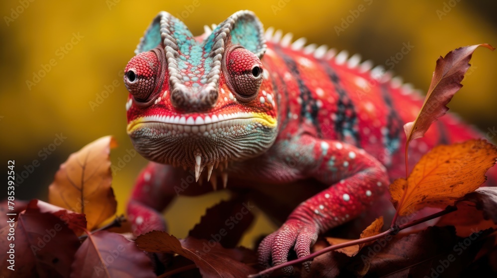 Portrait of happy chameleon rejoices in autumn. Portrait of happy chameleon rejoices in autumn.