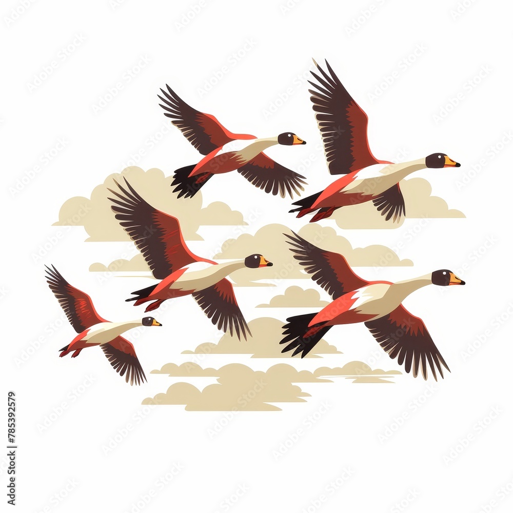 Obraz premium A group of five birds flying in the sky