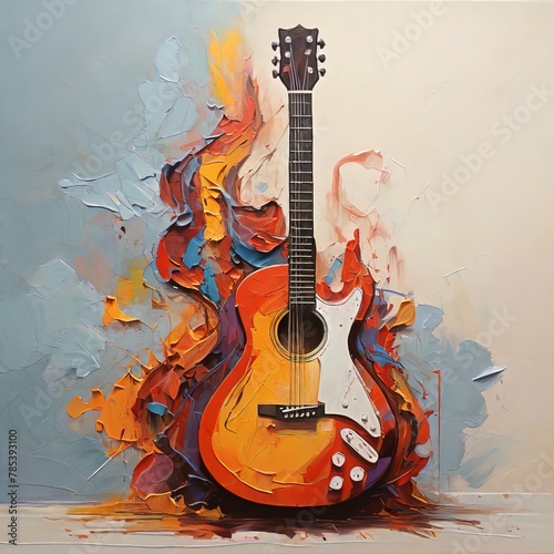 Oil painting guitar illustration