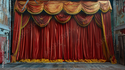 Large red stage curtains with yellow border