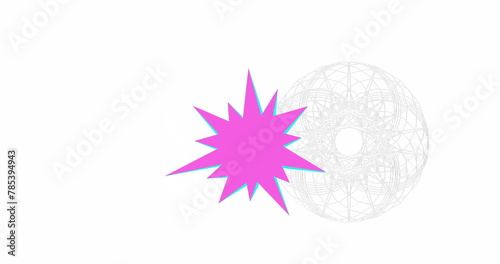 Image of purple star over shapes